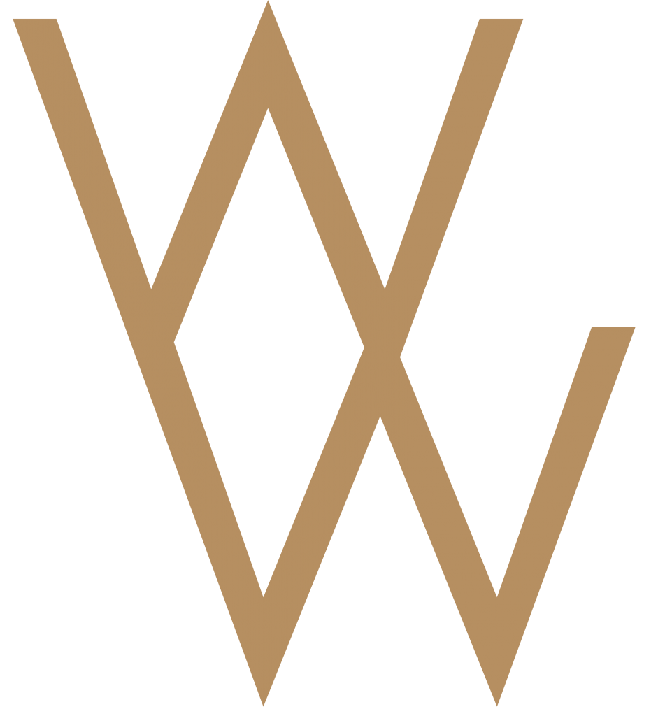 West Waldenströms logotyp, två guldiga/beiga W:n staplade på varandra.